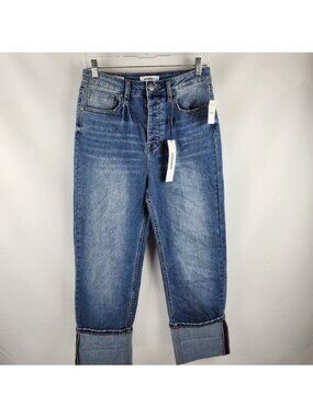 Vigoss Jeans Womens 27 Joni Cuff Cropped Button Fly Blue Denim (27x25) NWT